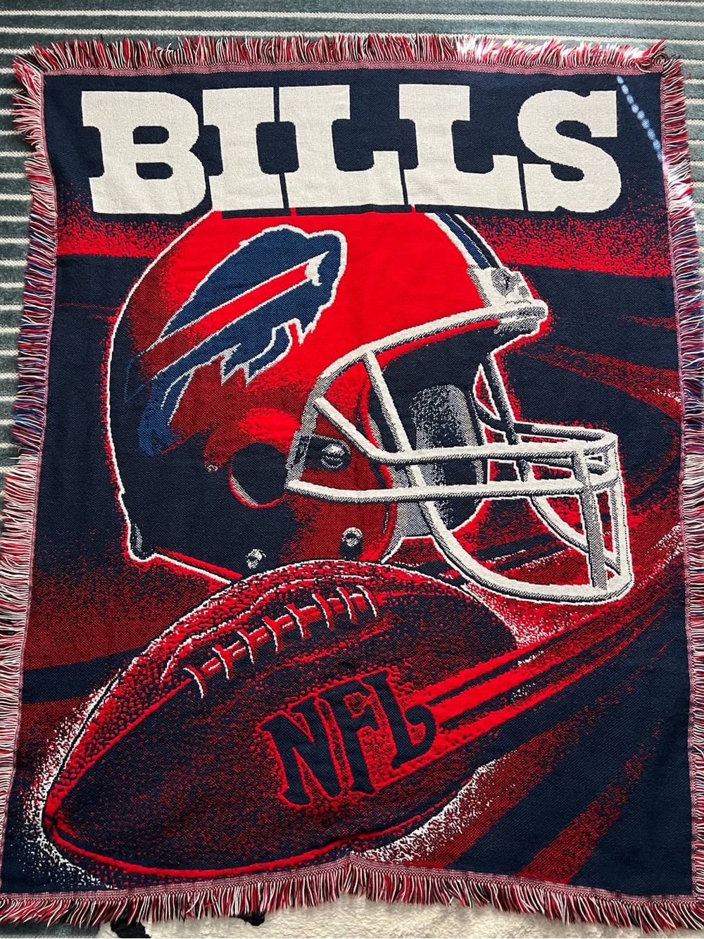 Vintage NFL Buffalo Bills Knit Tapestry Blanket